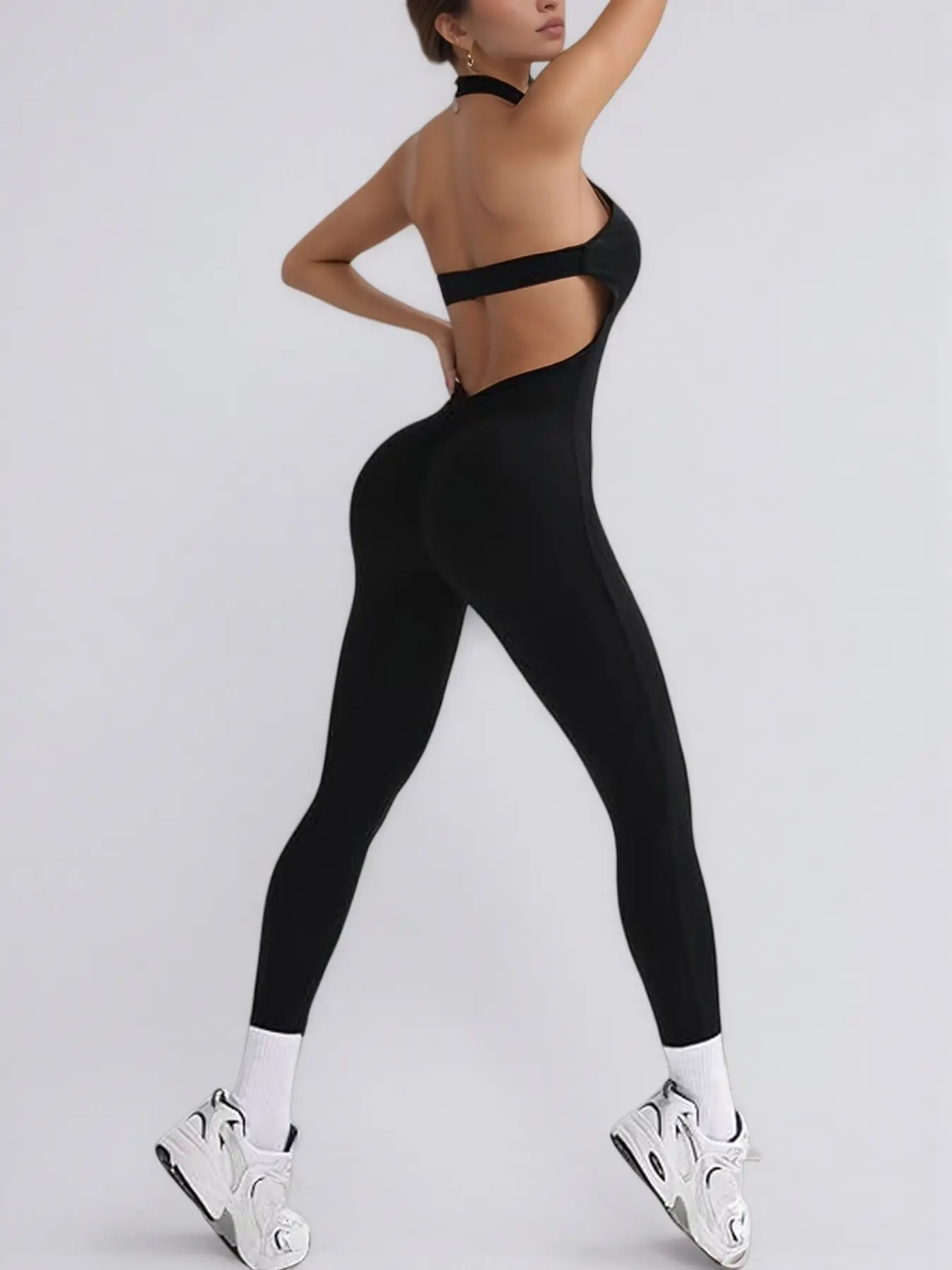 Women's Sleeveless High-Waist Yoga Bodysuit, Sports Black - Image 3