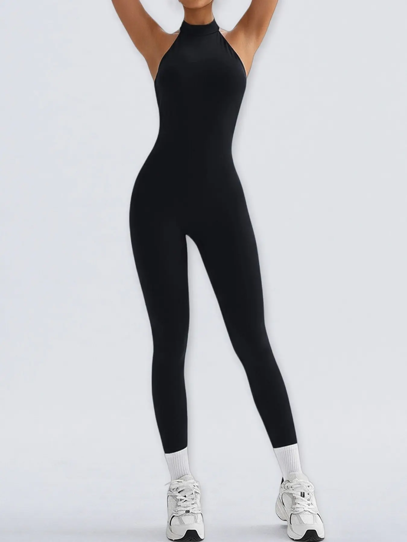 Women's Sleeveless High-Waist Yoga Bodysuit, Sports Black - Image 8