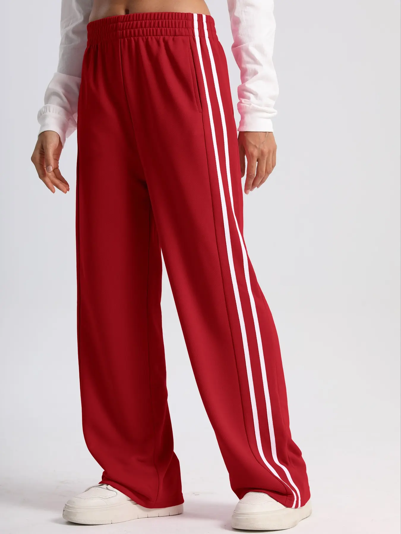 Women’s Solid Side Stripe High Waist Sweatpants, XL, Loose, Pocket - Image 4