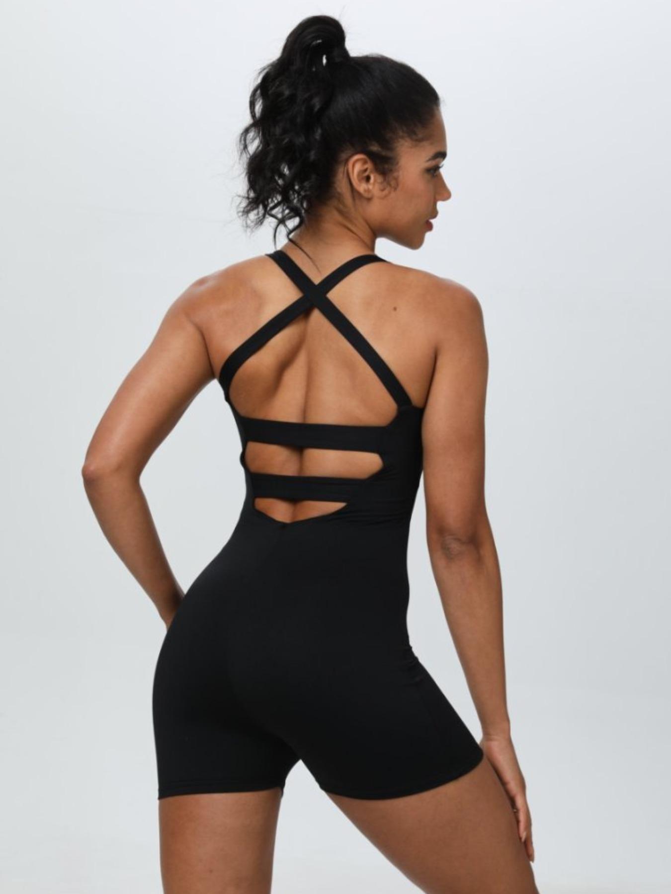 Women's Solid Cross Back Activewear Sports Romper - Image 12