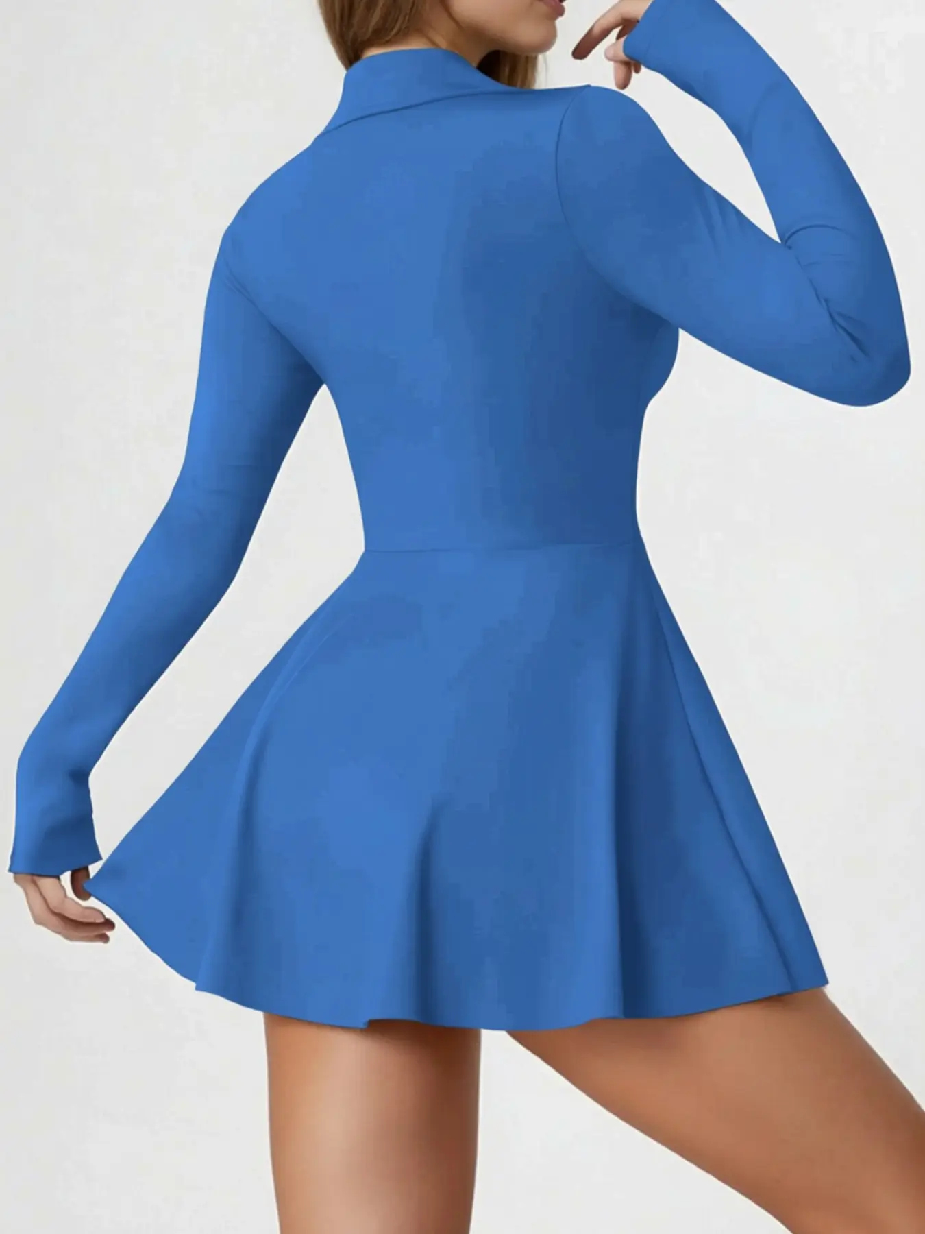 Women’s Tennis Skirt Sports Dress Slim Long Sleeve Set (Light Sky Blue, S - Image 8