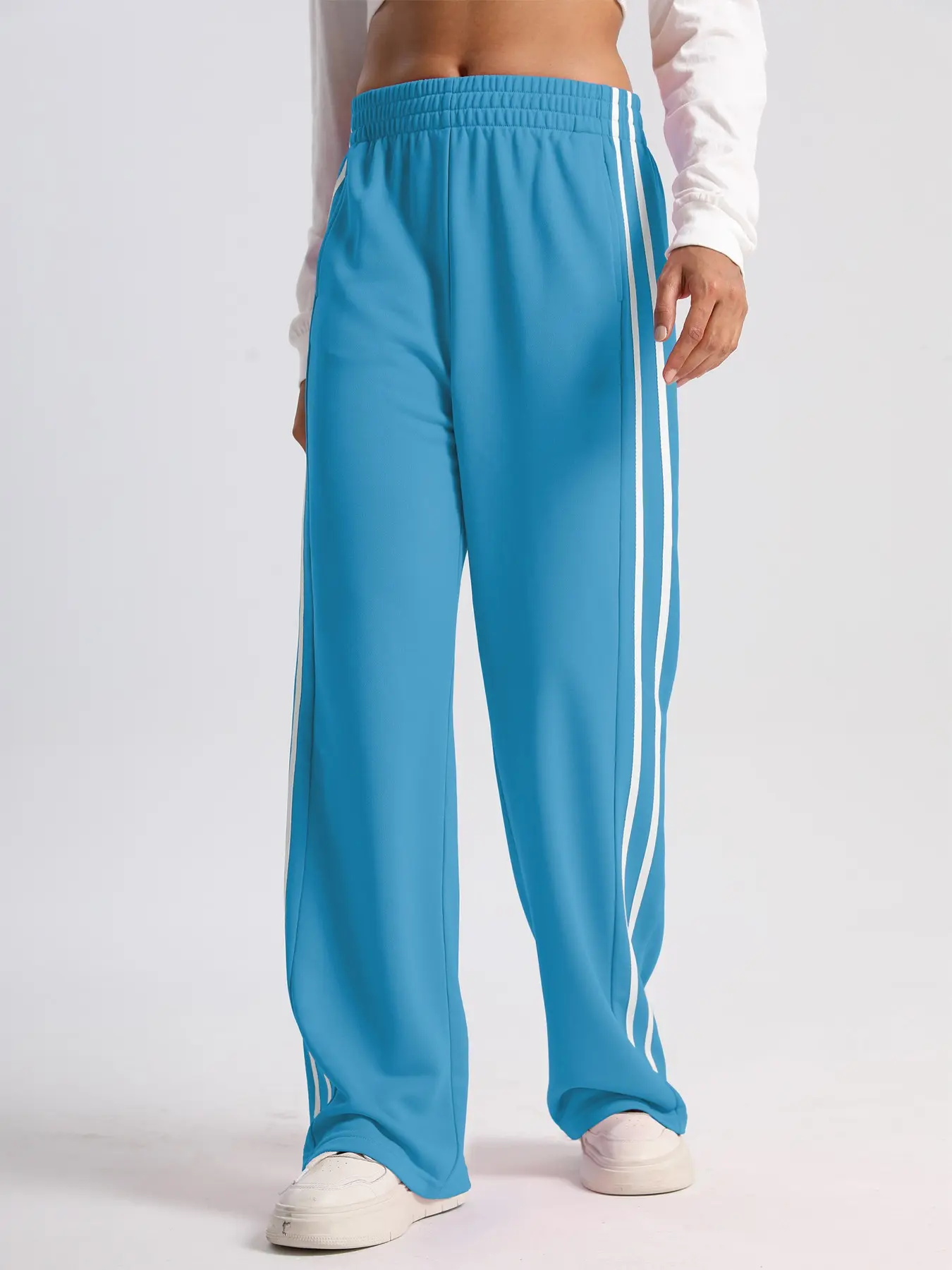 Women’s Solid Side Stripe High Waist Sweatpants, XL, Loose, Pocket - Image 2