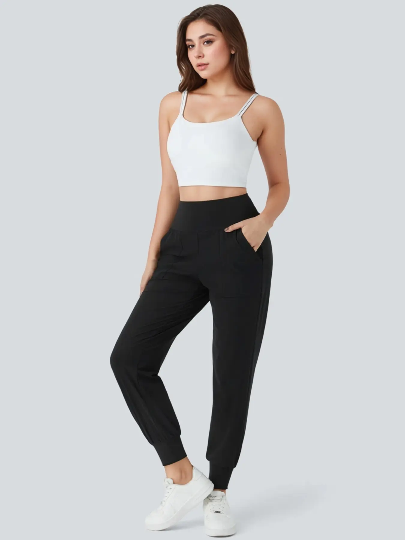 Women’s High-Waisted Jogging Pants with Pockets, Black - Image 4