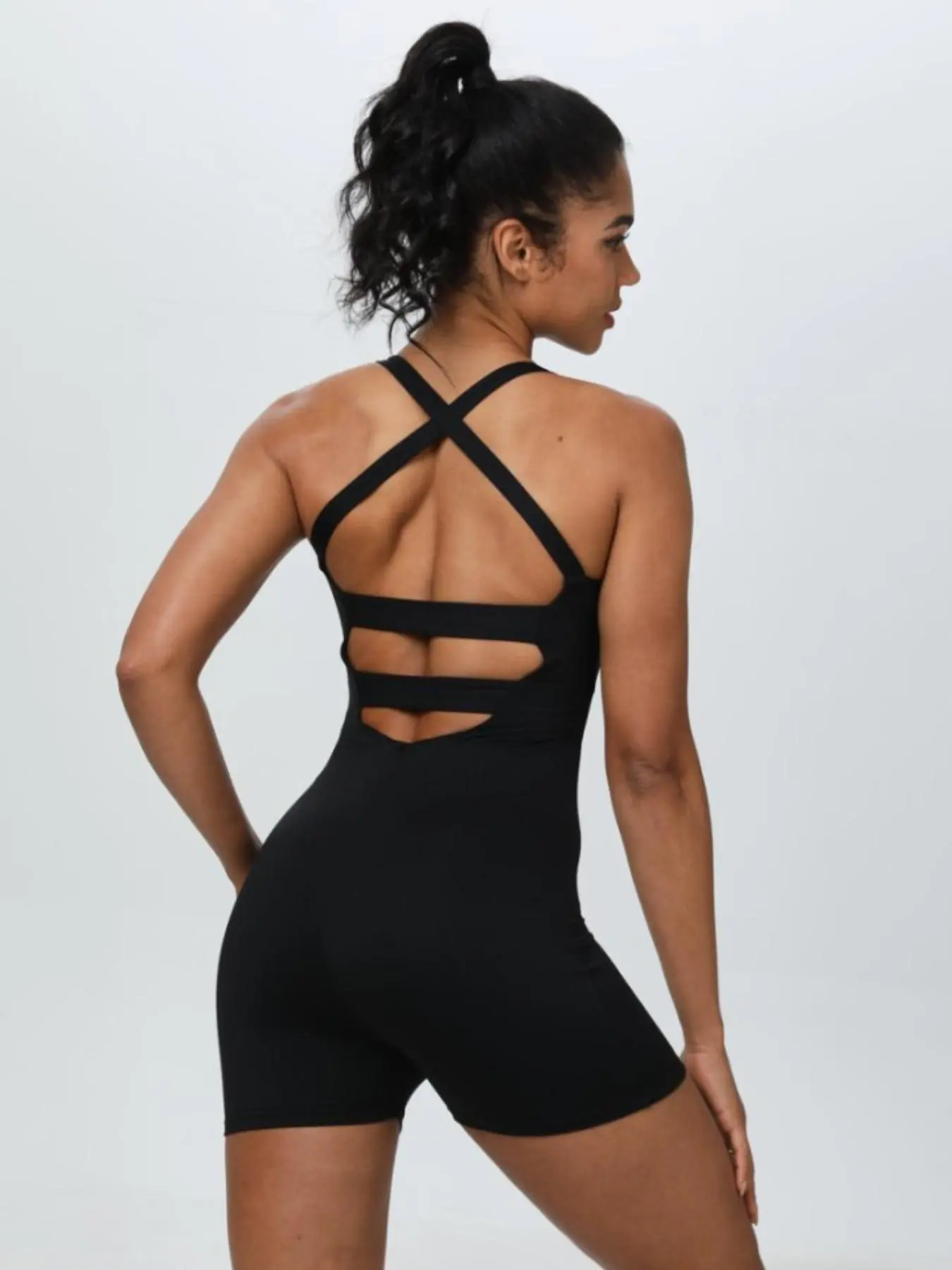 Women's Solid Cross Back Activewear Sports Romper - Image 10