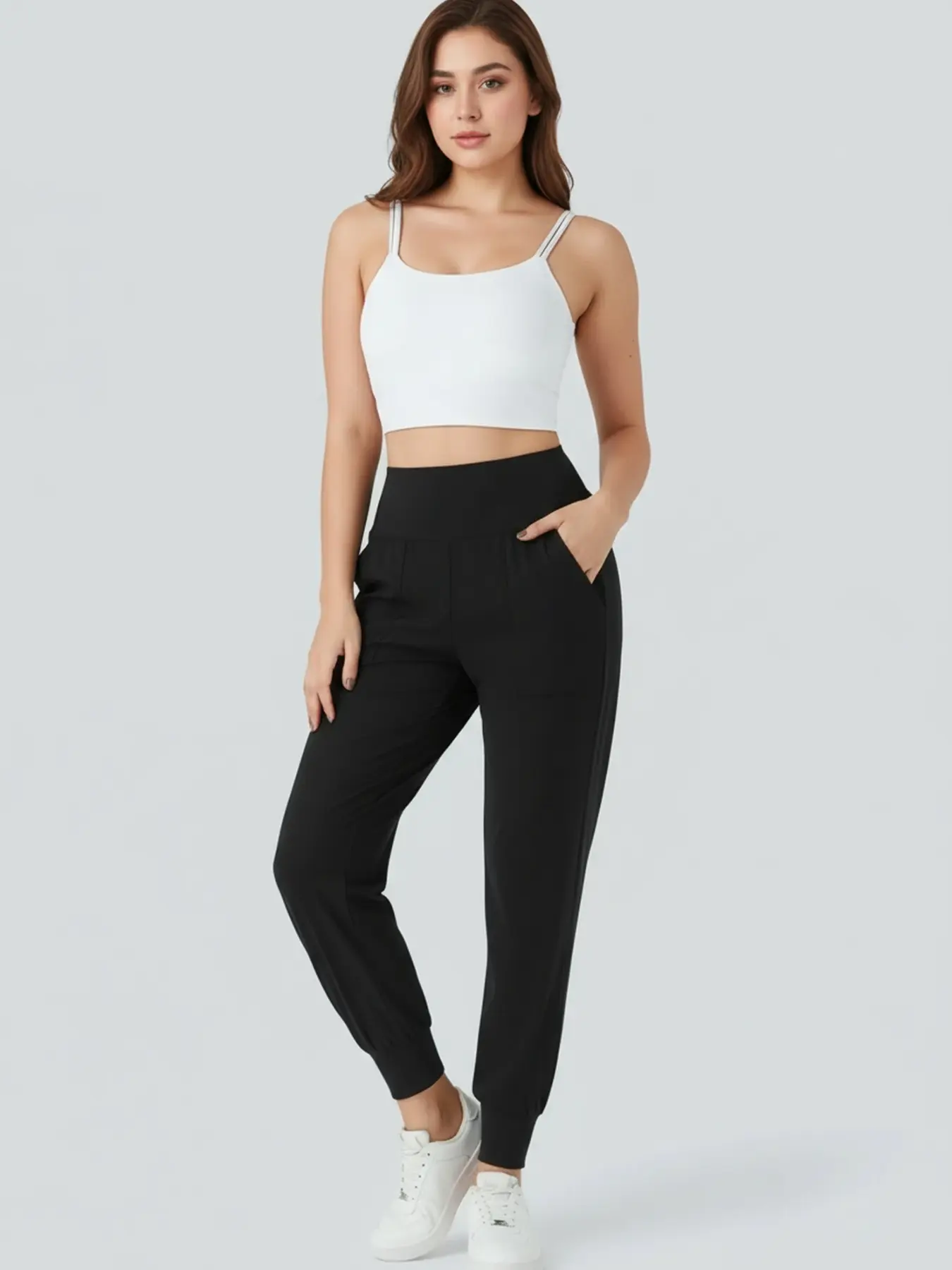 Women’s High-Waisted Jogging Pants with Pockets, Black - Image 3