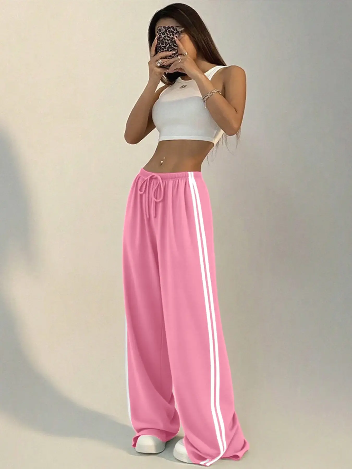 Women's Loose-Fit Striped Split Leg Pants - Image 3
