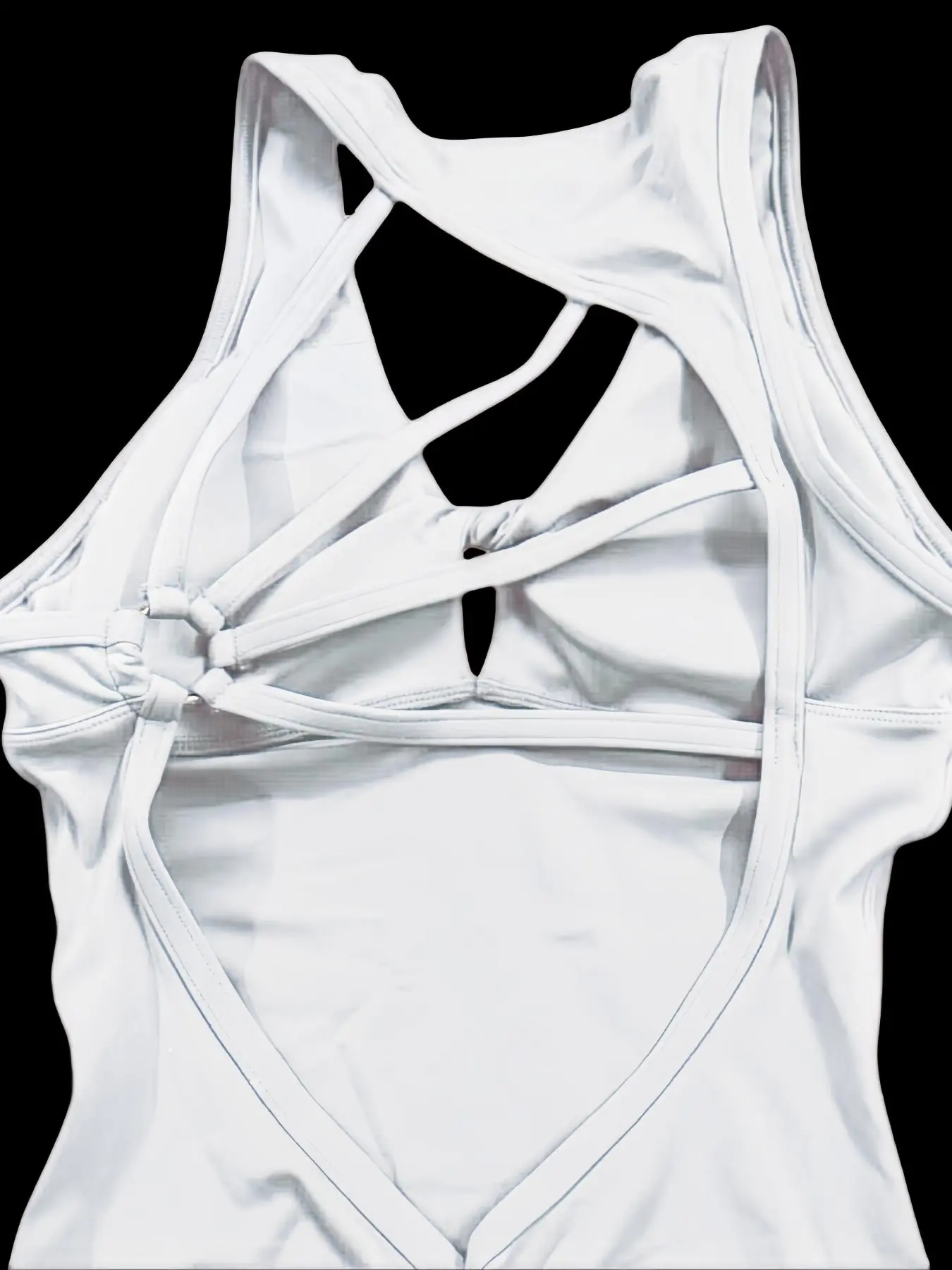 Women's Criss Cross Sporty Romper, Elastane Interlock White - Image 8