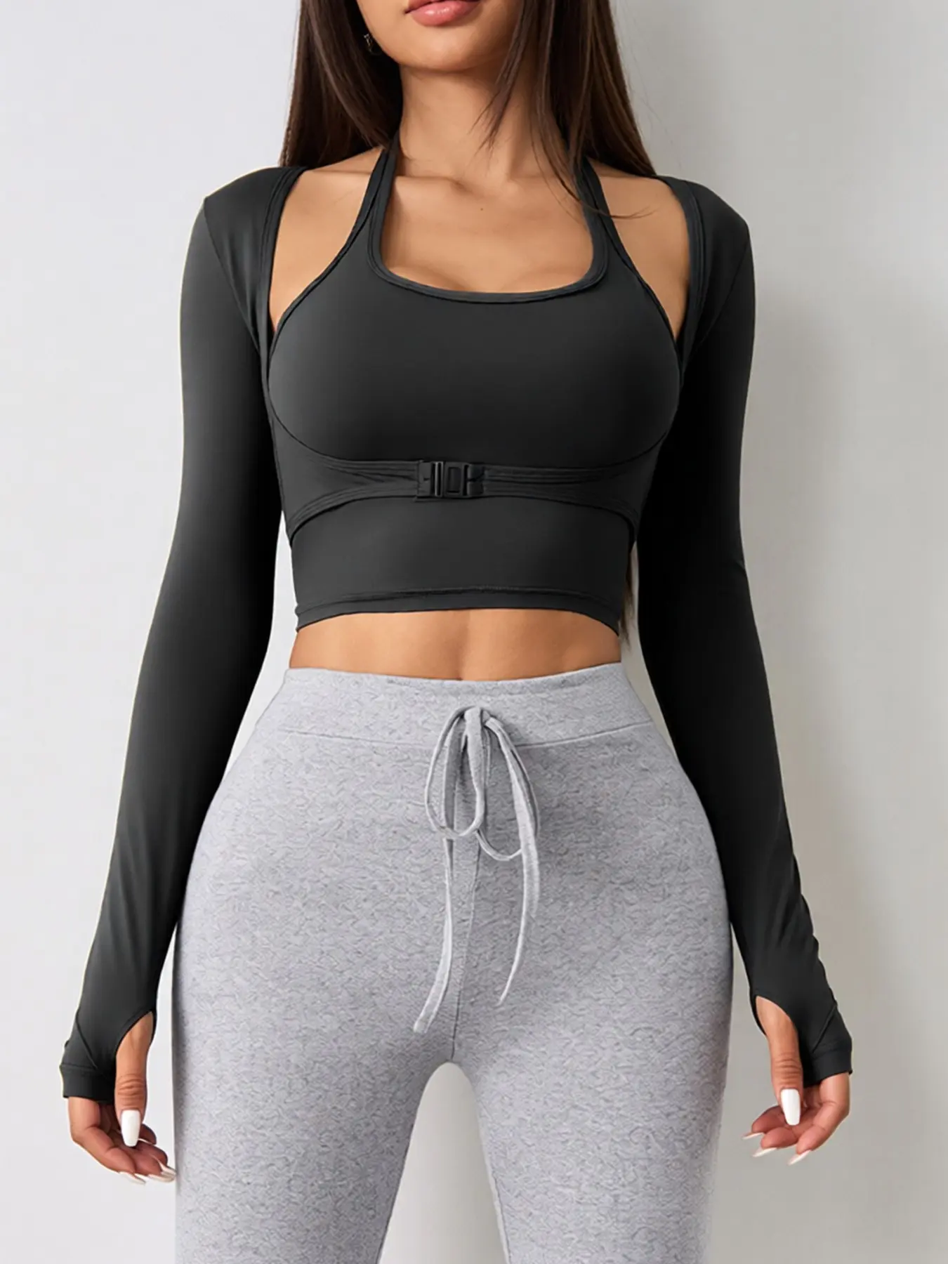 Women's Padded Fake Two-Piece Workout Top - Image 9