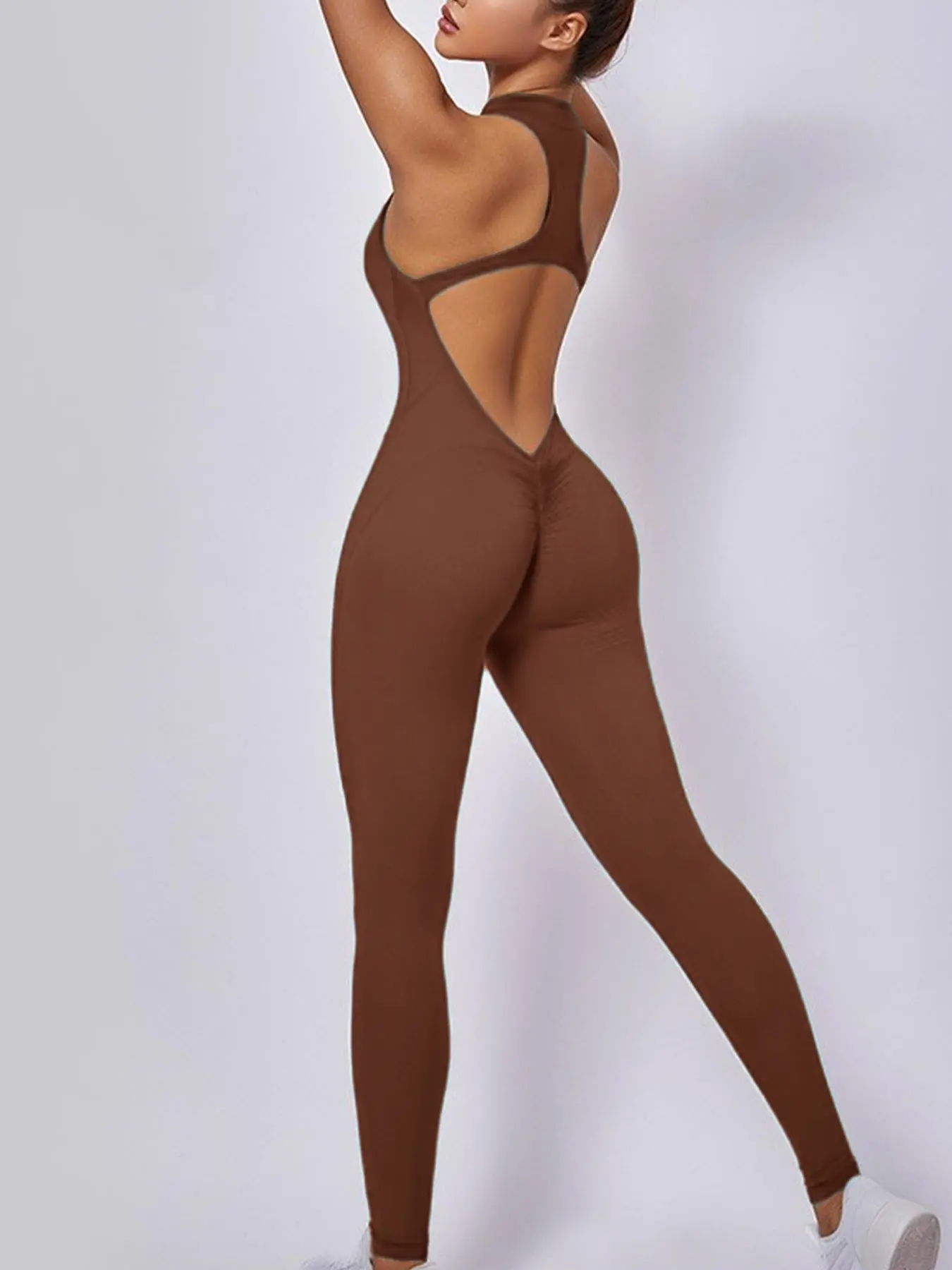 Women's Ruched Zip-Up High-Stretch Sports Jumpsuit - Image 8