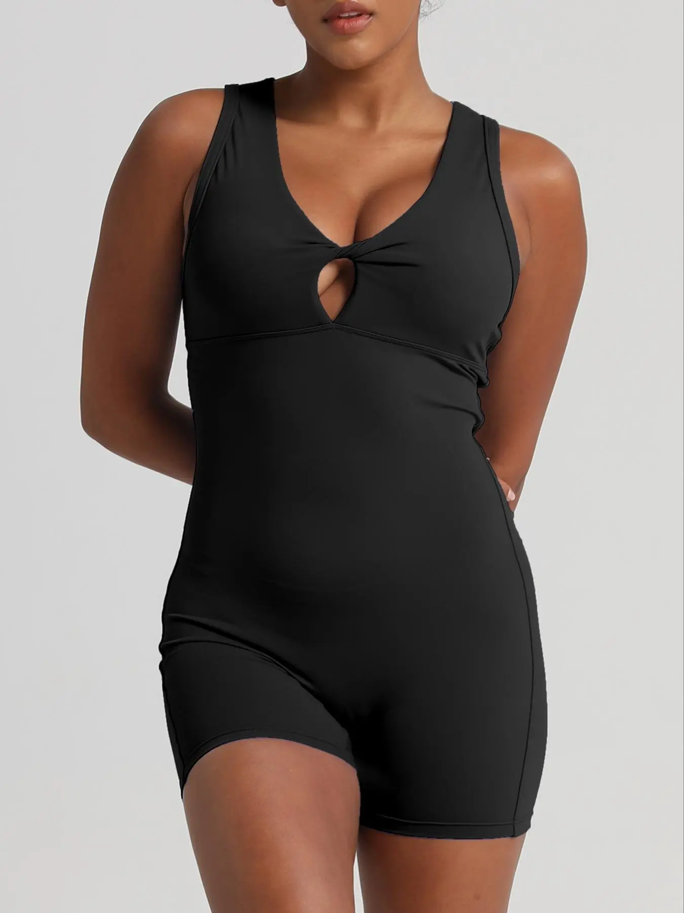 Women's Criss Cross Backless Sports Romper, Elastane Blend - Image 4
