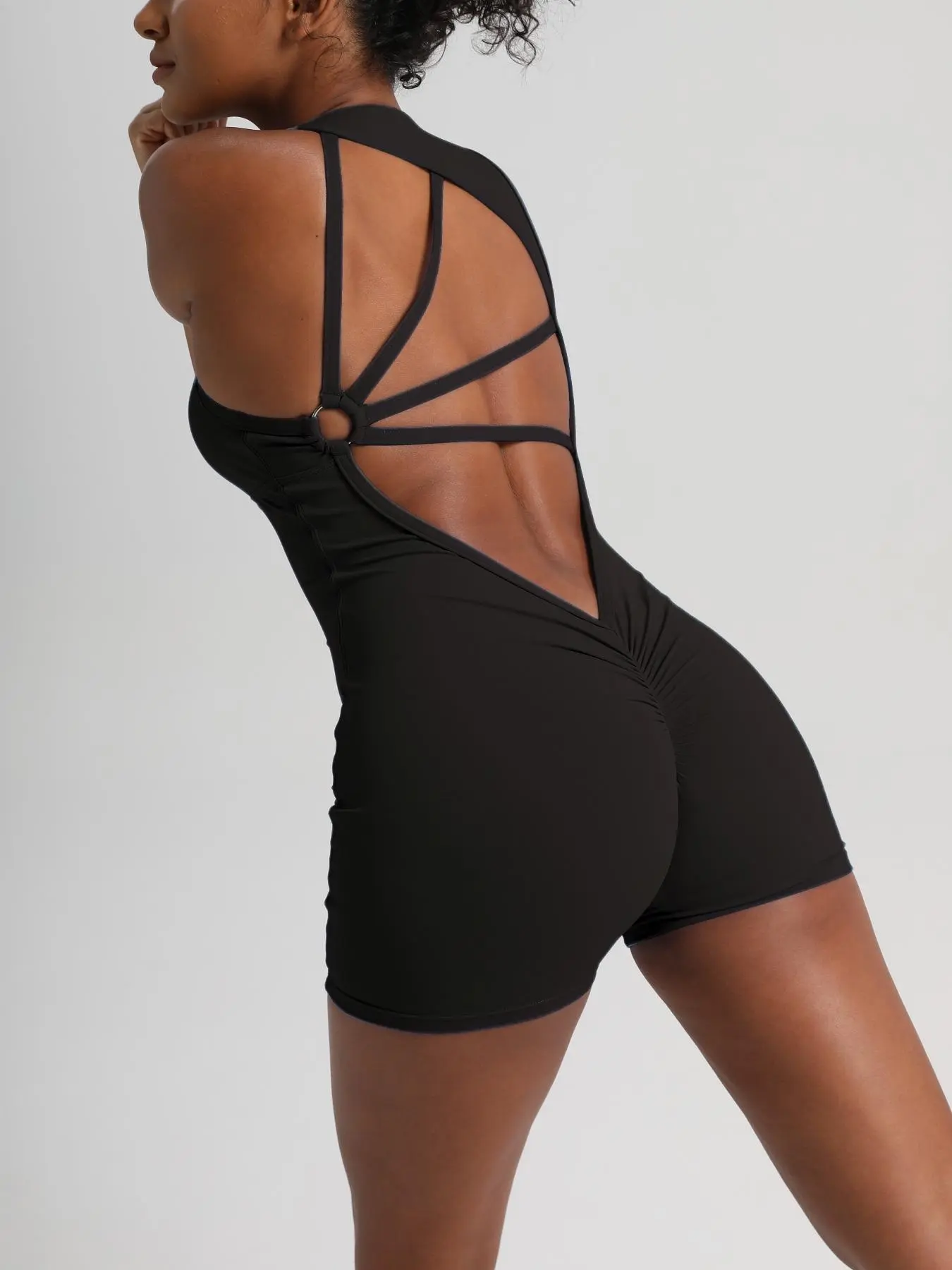 Women's Criss Cross Backless Sports Romper, Elastane Blend - Image 9