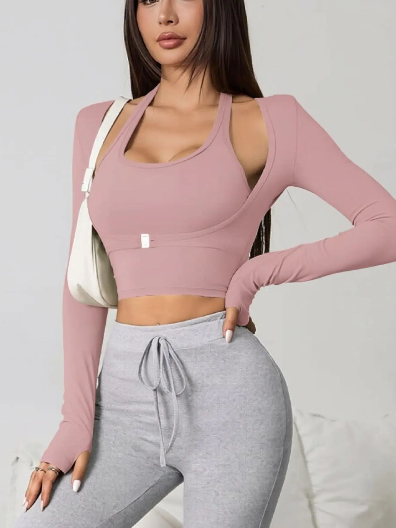 Women's Padded Fake Two-Piece Workout Top - Image 7