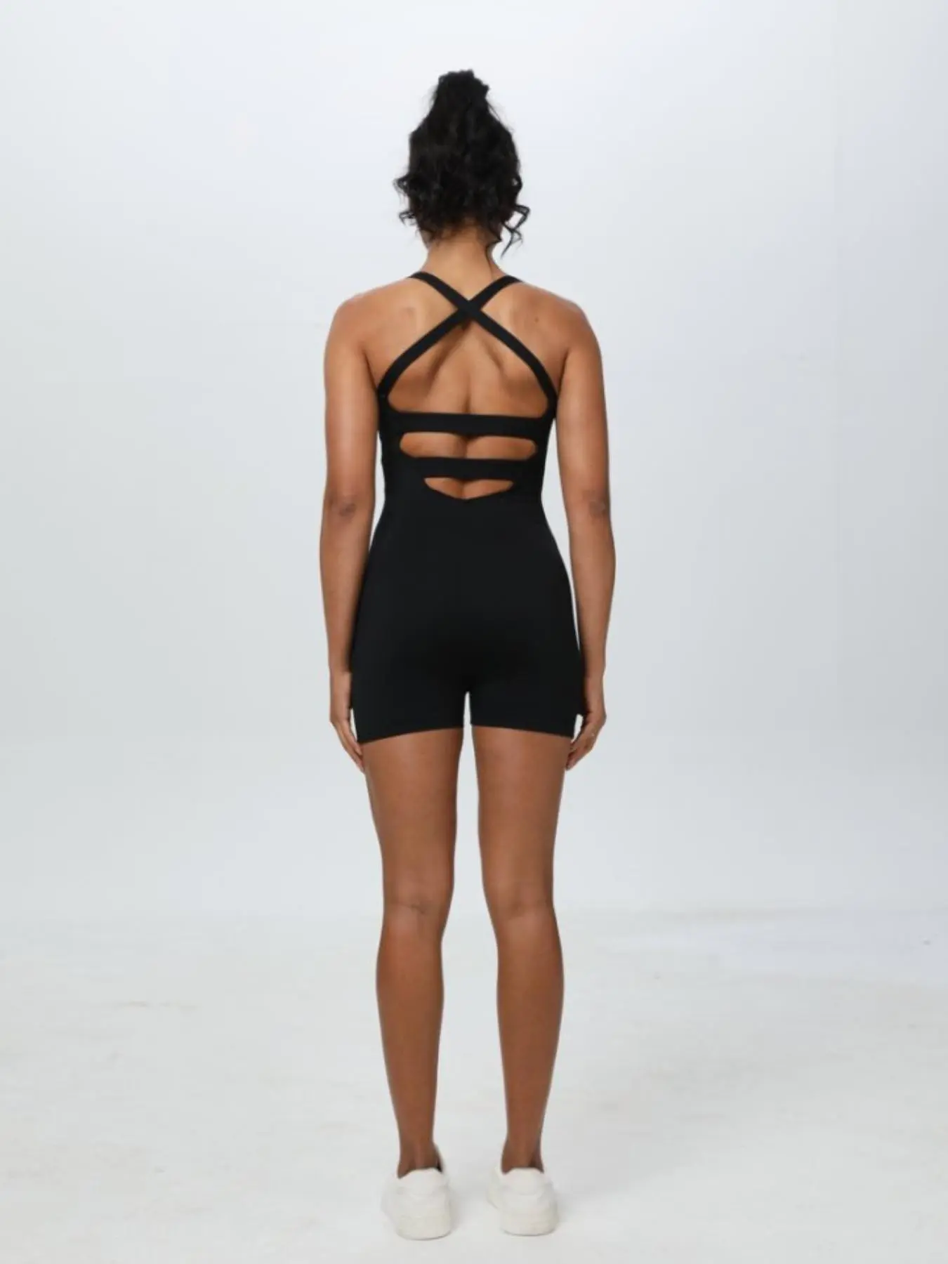 Women's Solid Cross Back Activewear Sports Romper - Image 2
