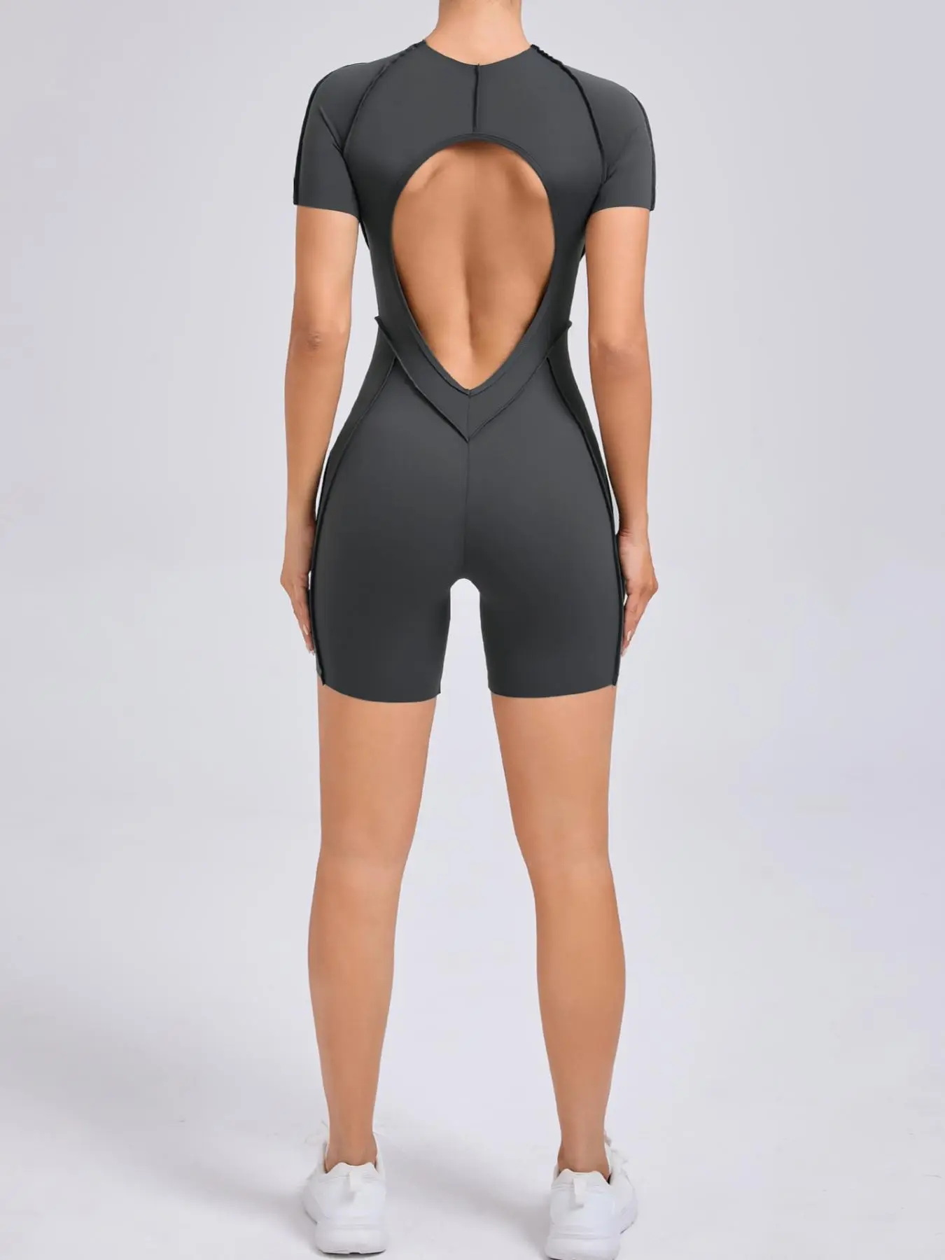 Women's Solid Color 3D Ventilated Back Sports Romper - Image 6