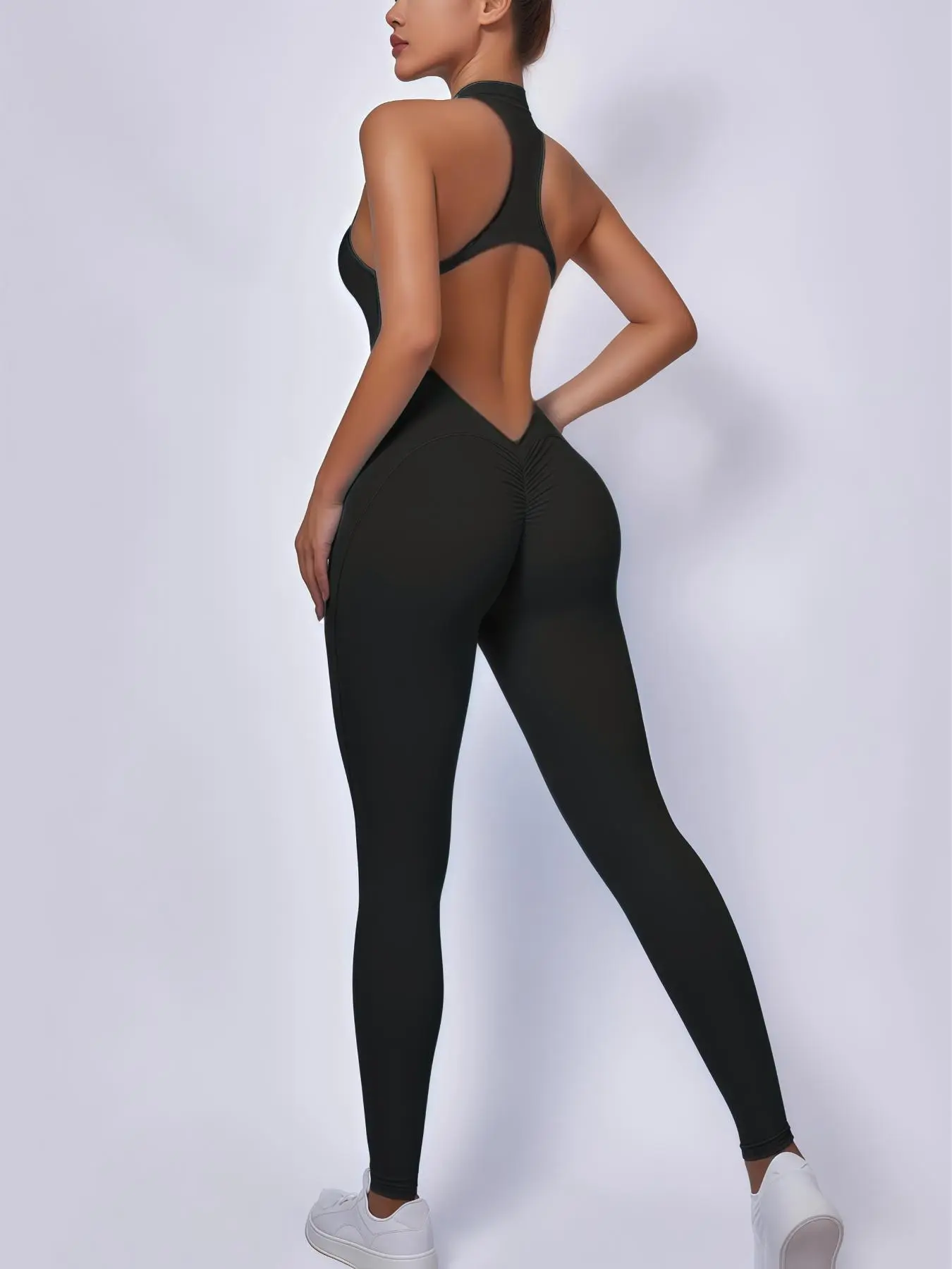Women's Ruched Zip-Up High-Stretch Sports Jumpsuit - Image 15