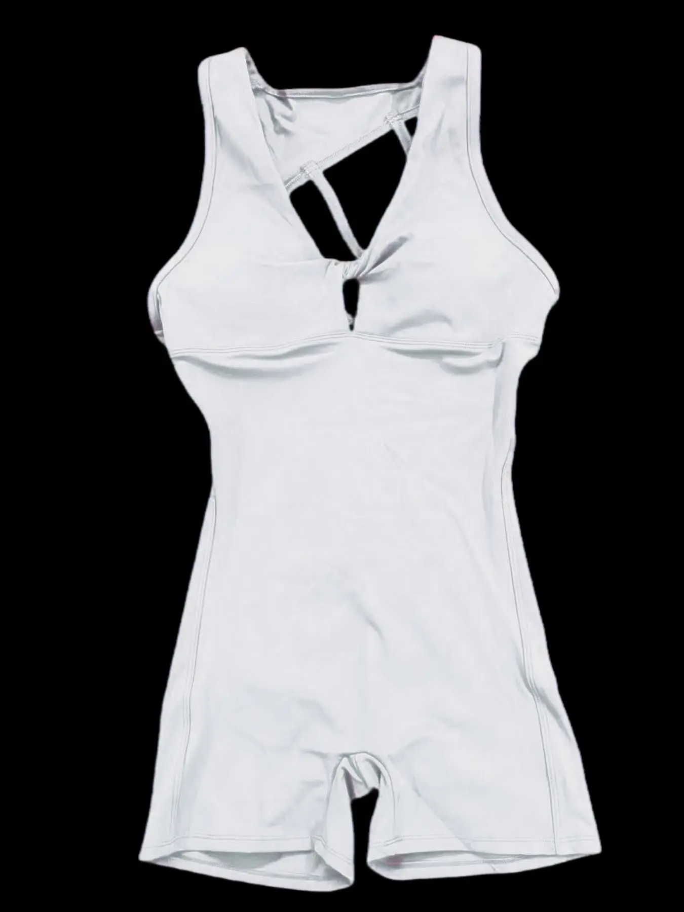Women's Criss Cross Sporty Romper, Elastane Interlock White - Image 6