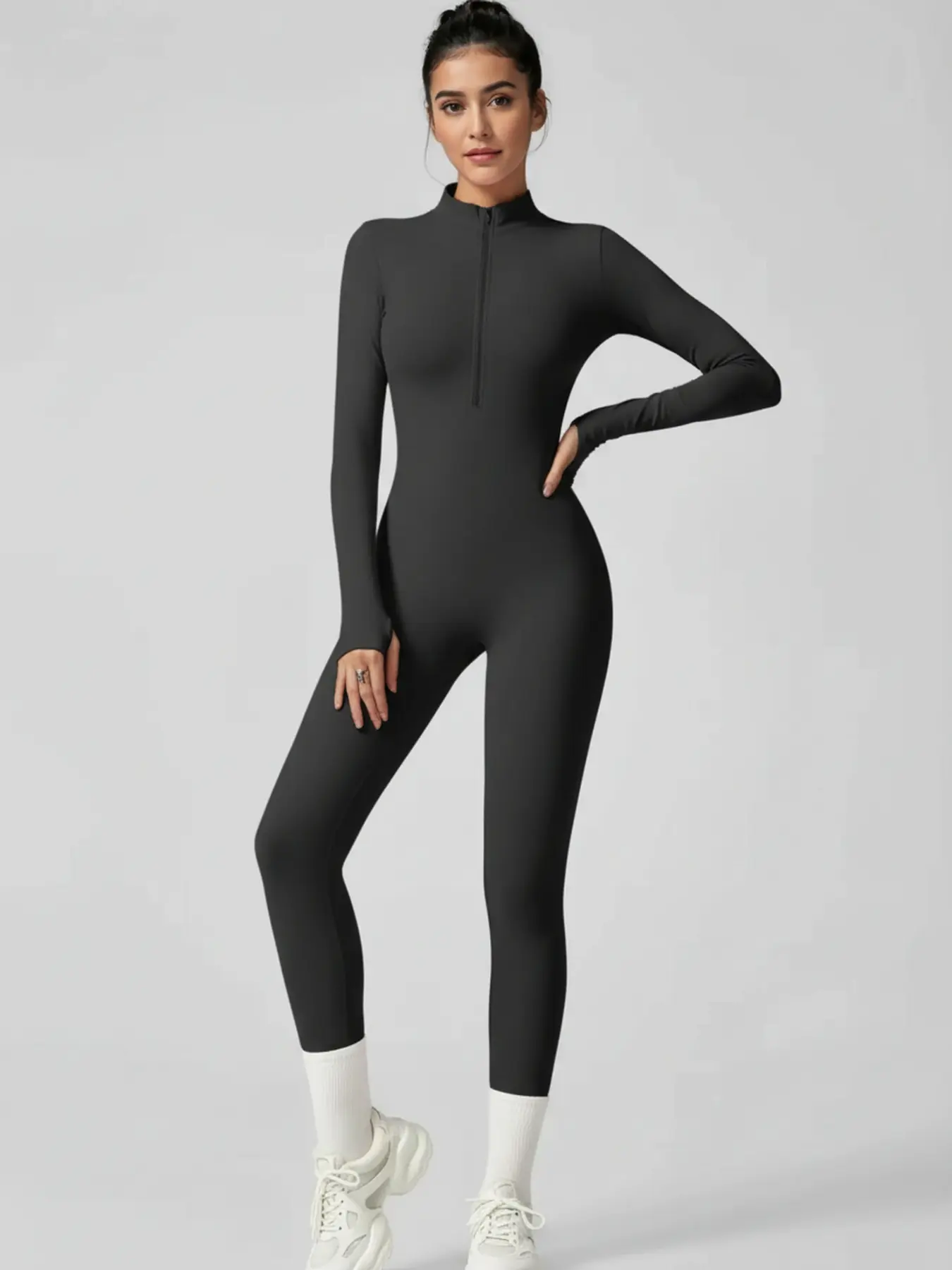 Women's Autumn and Winter Long-Sleeved Yoga Jumpsuit with Front Zipper - Image 7