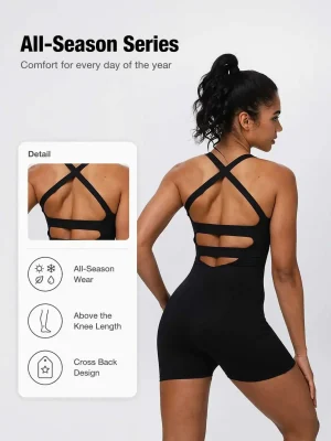 Women's Solid Cross Back Activewear Sports Romper