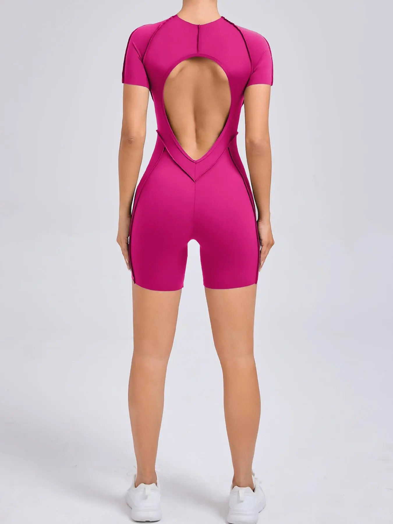 Women's Solid Color 3D Ventilated Back Sports Romper - Image 7