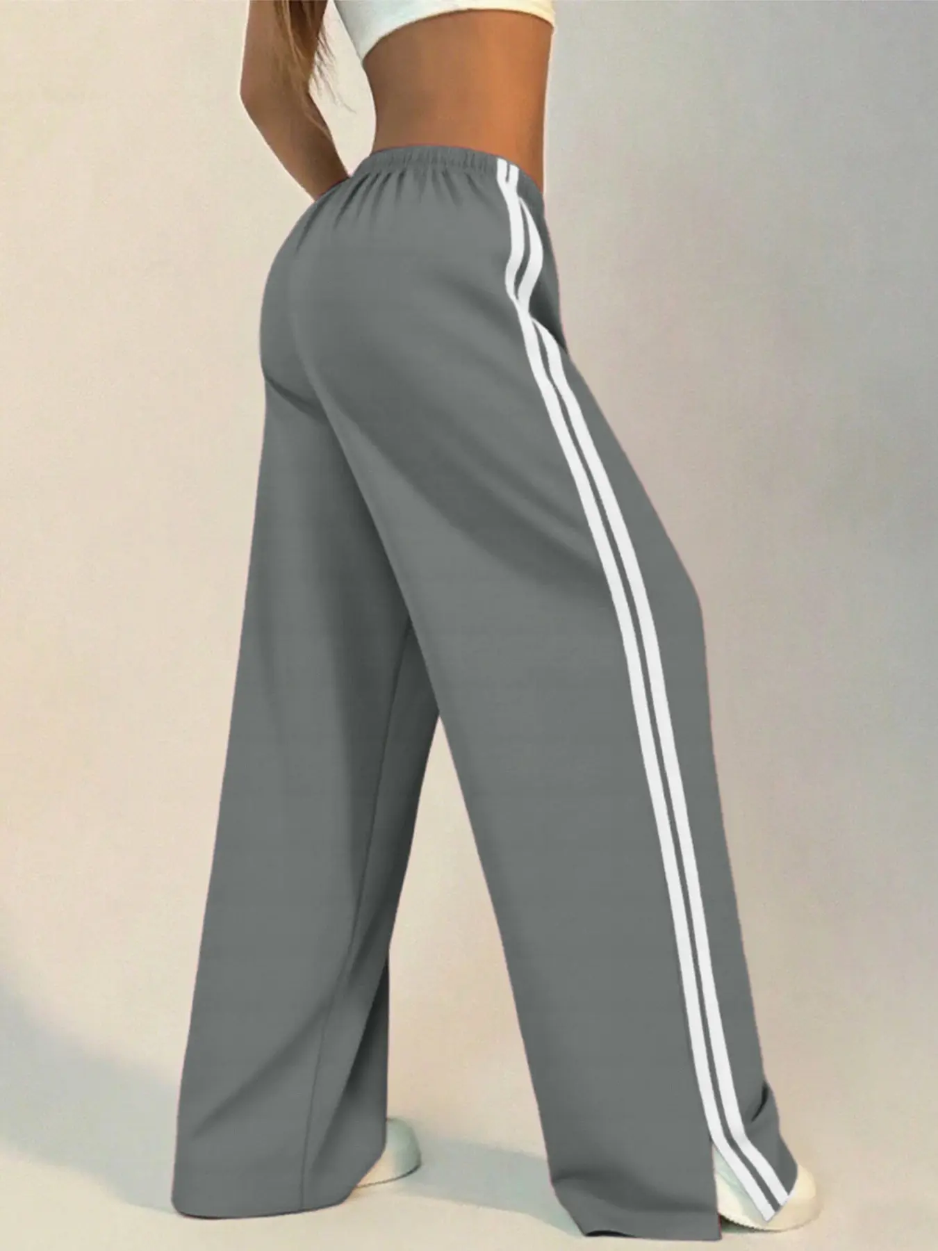 Women's Loose-Fit Striped Split Leg Pants - Image 9