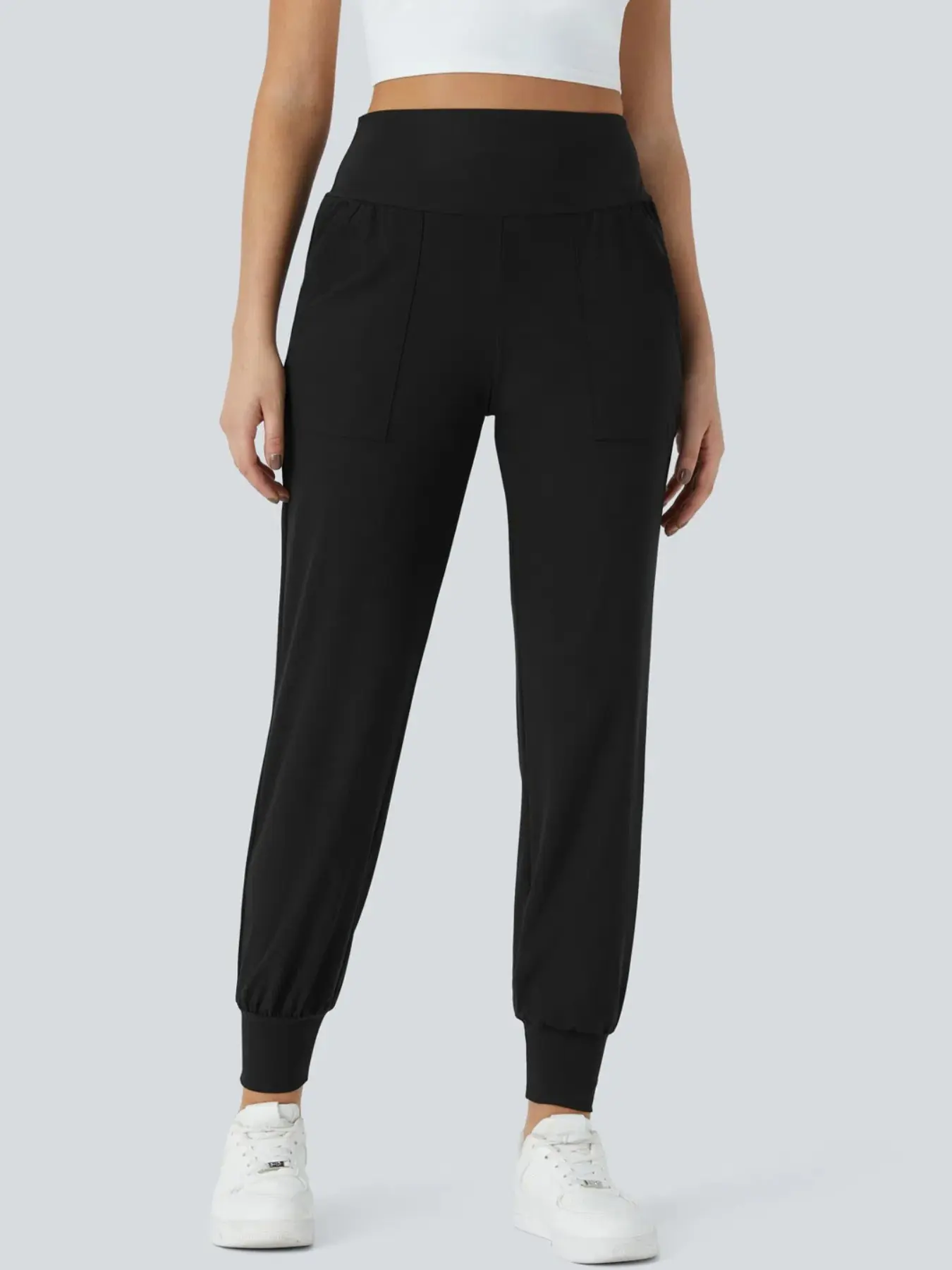Women’s High-Waisted Jogging Pants with Pockets, Black - Image 6
