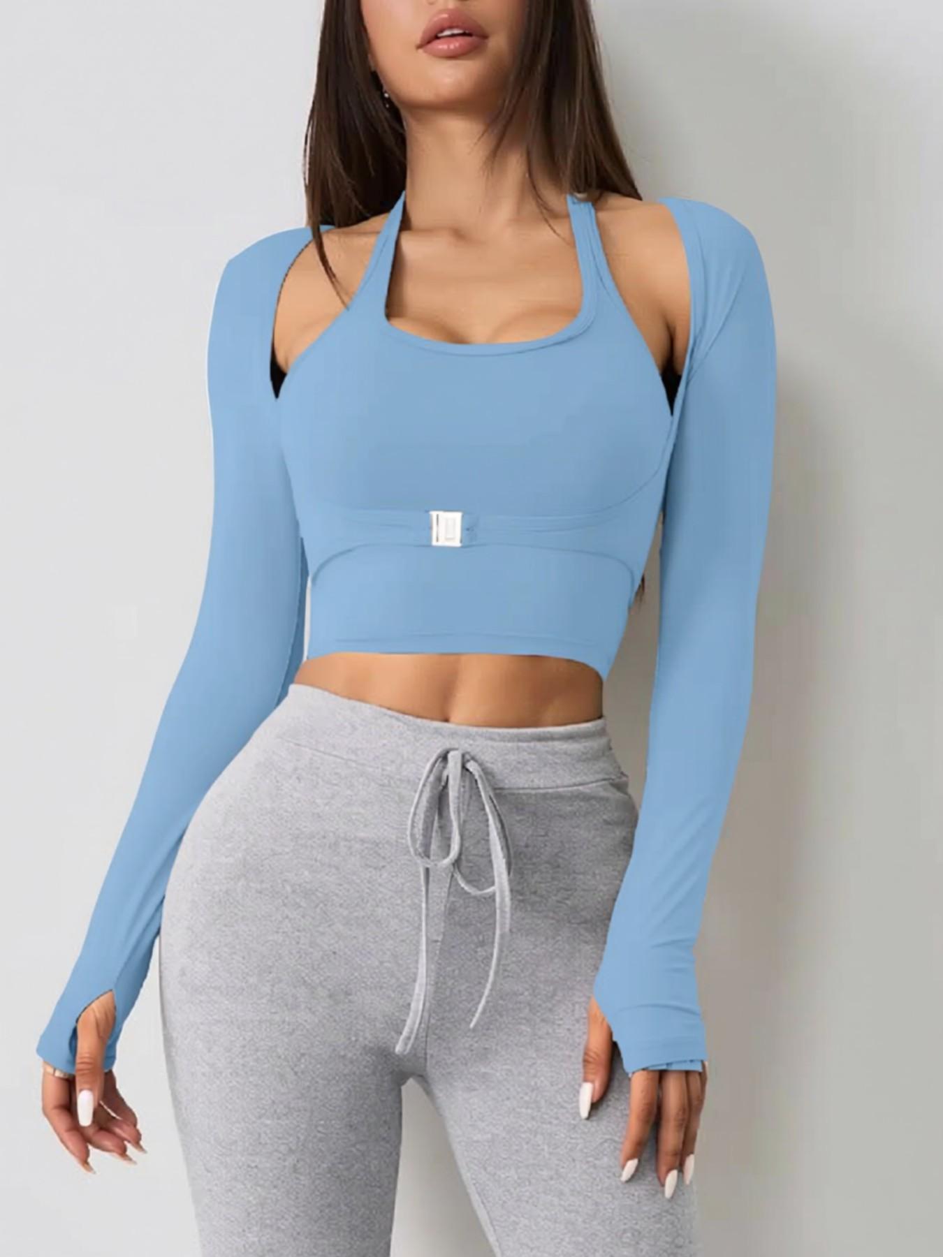 Women's Padded Fake Two-Piece Workout Top - Image 13