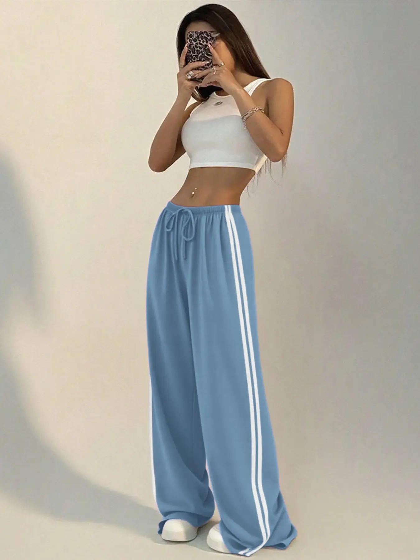 Women's Loose-Fit Striped Split Leg Pants - Image 5