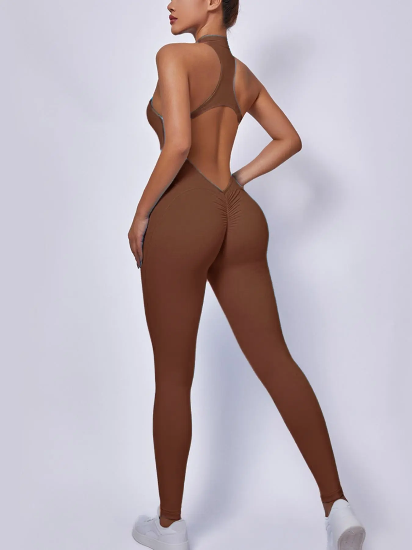 Women's Ruched Zip-Up High-Stretch Sports Jumpsuit - Image 7