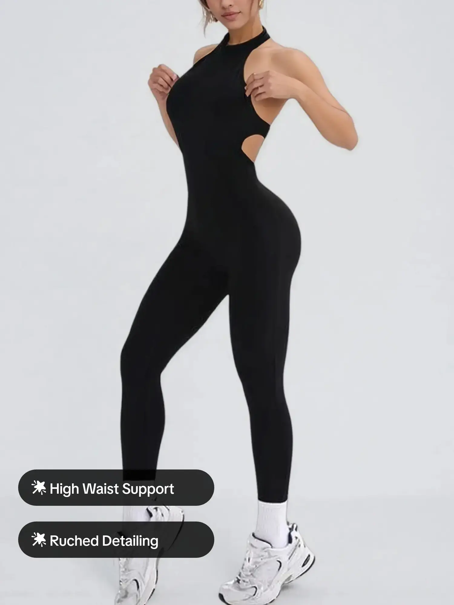 Women's Sleeveless High-Waist Yoga Bodysuit, Sports Black - Image 2