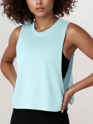 Women's Loose-Fit Sleeveless Gym Top Ice Fabric, Black