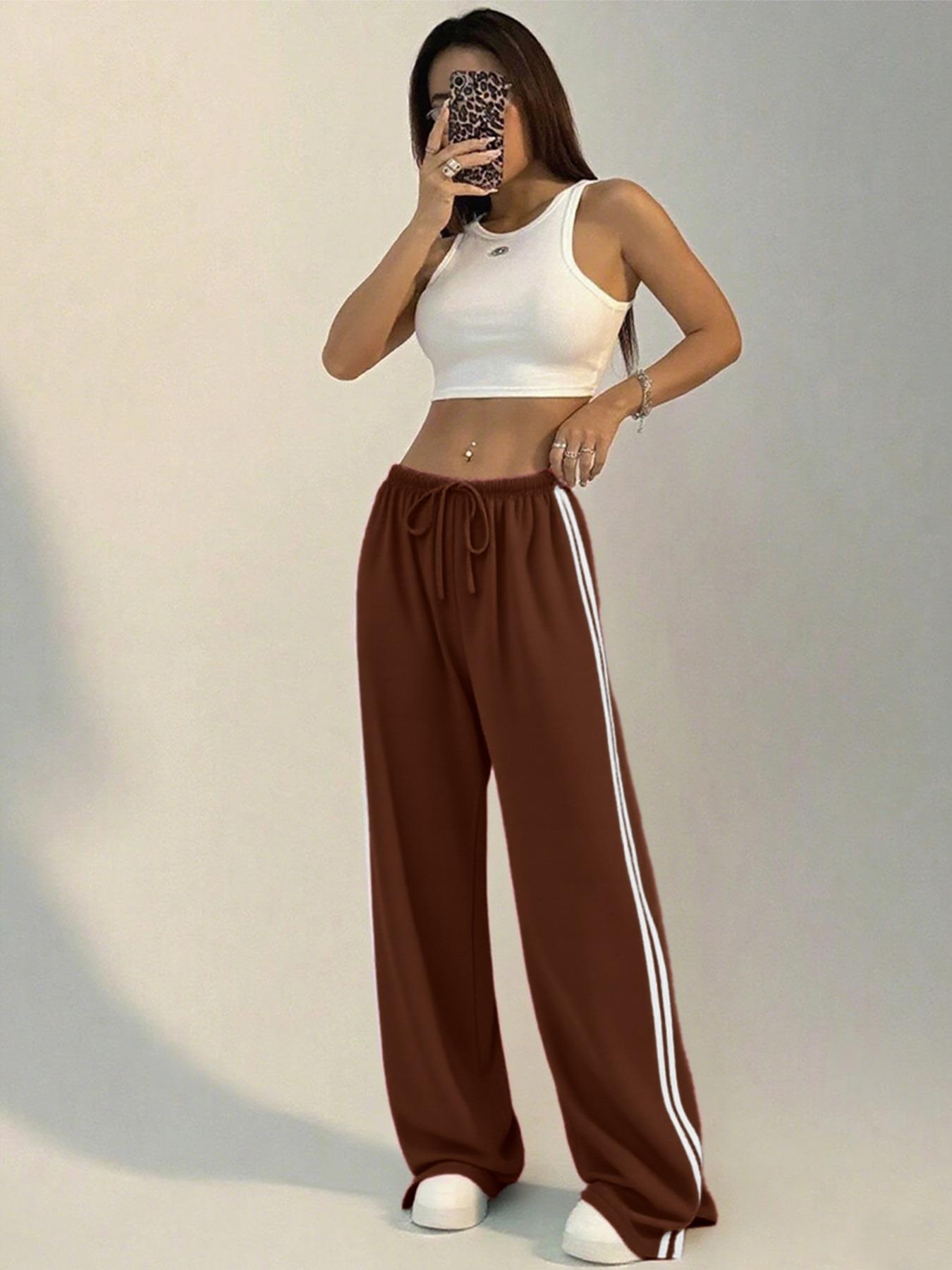 Women's Loose-Fit Striped Split Leg Pants - Image 15