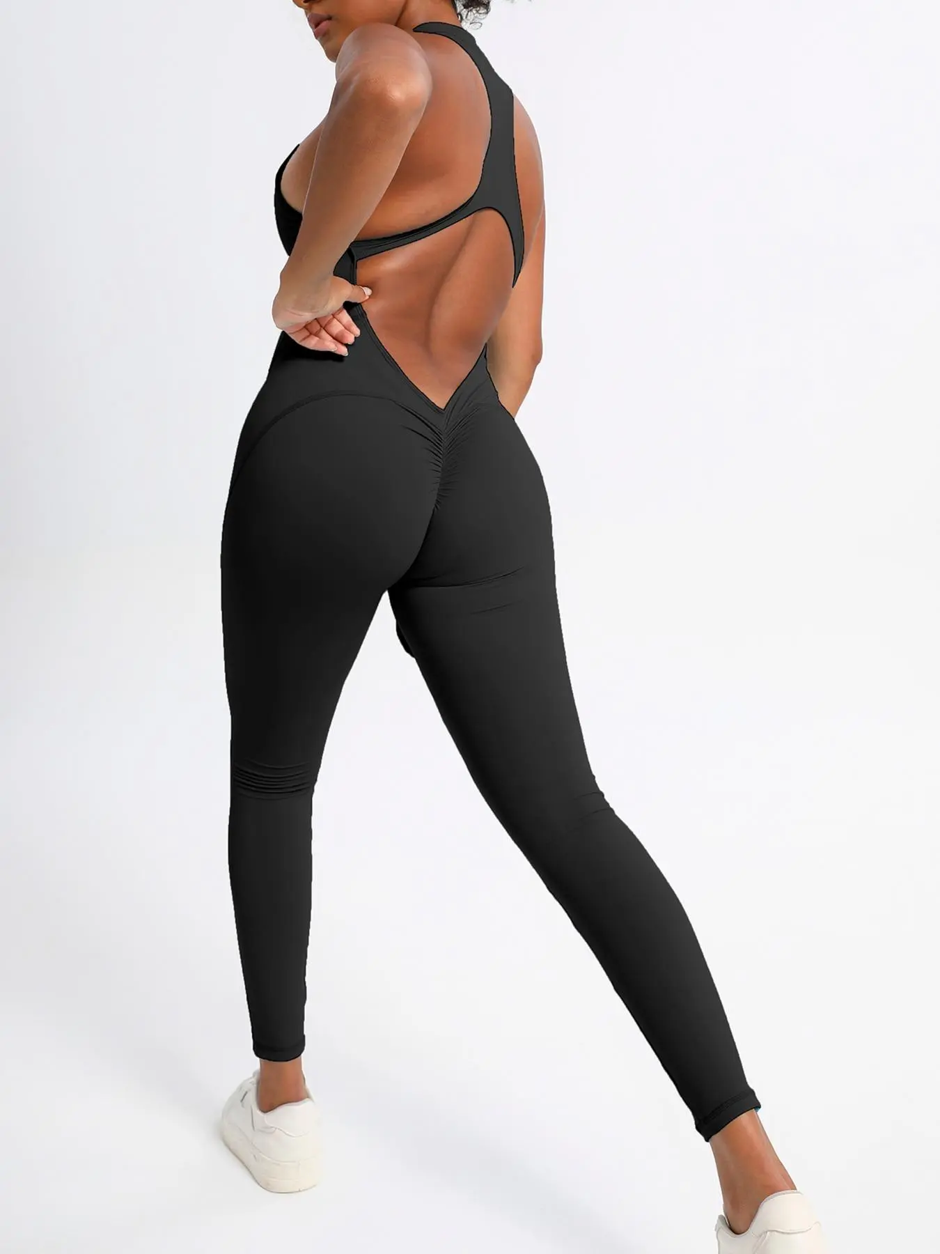 Women's Solid Color Zipper Back Sports Jumpsuit for Yoga and Gym - Image 7