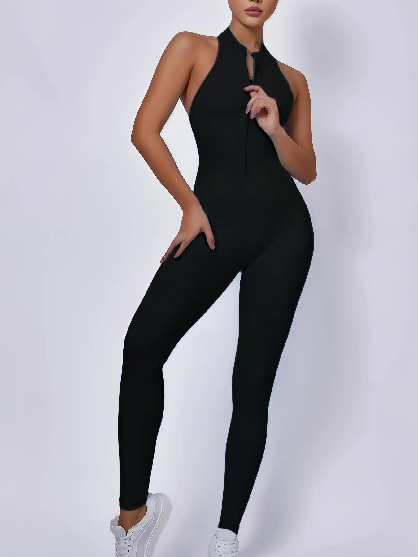 Women's Ruched Zip-Up High-Stretch Sports Jumpsuit - Image 6