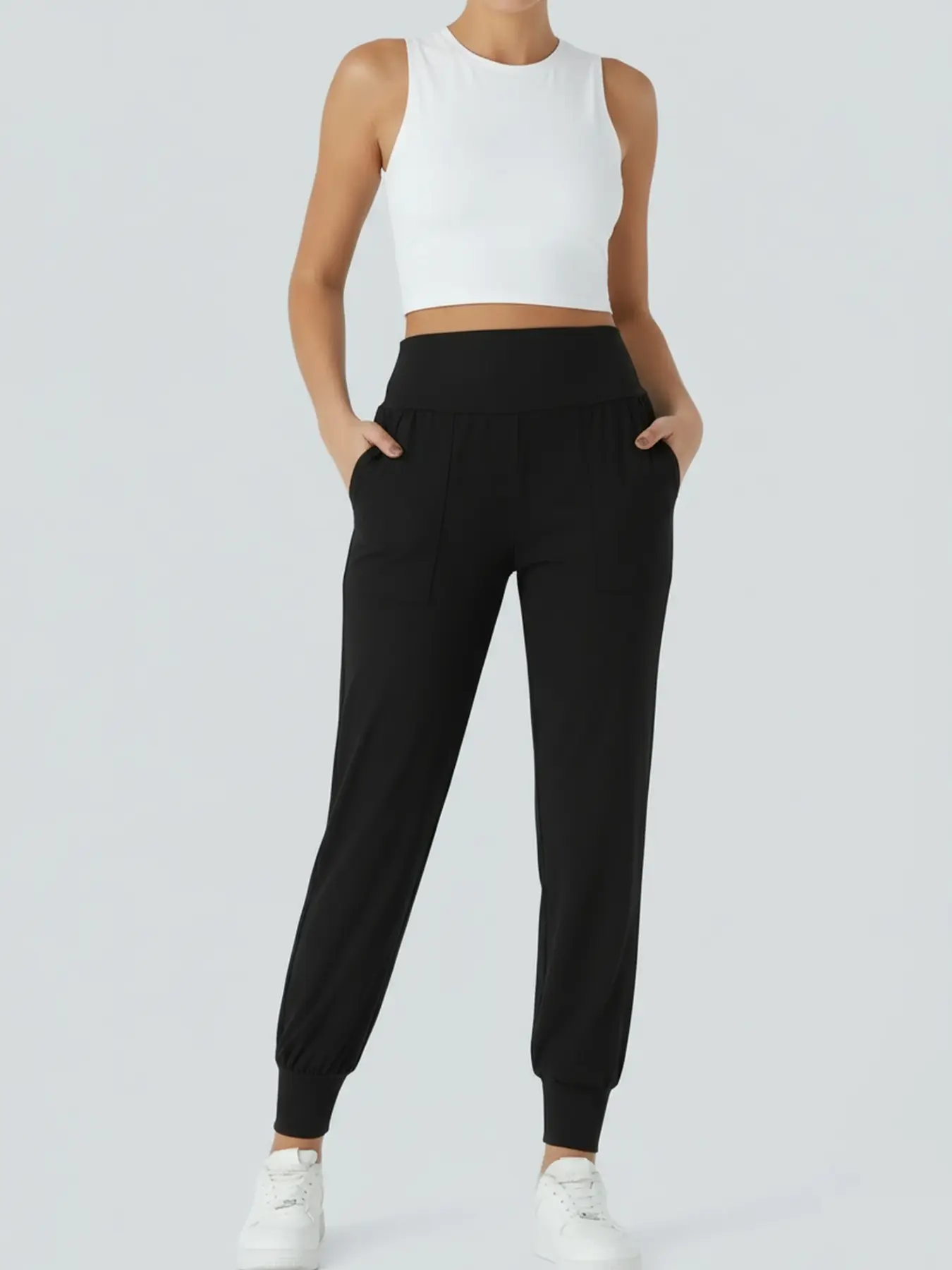 Women’s High-Waisted Jogging Pants with Pockets, Black - Image 5