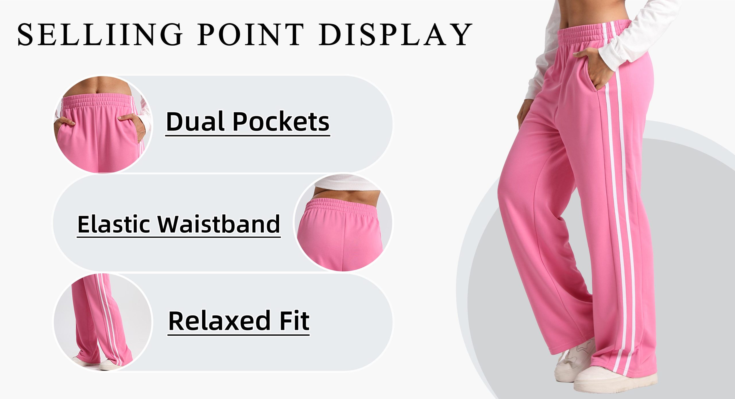 Women’s Solid Side Stripe High Waist Sweatpants, XL, Loose, Pocket - Image 12