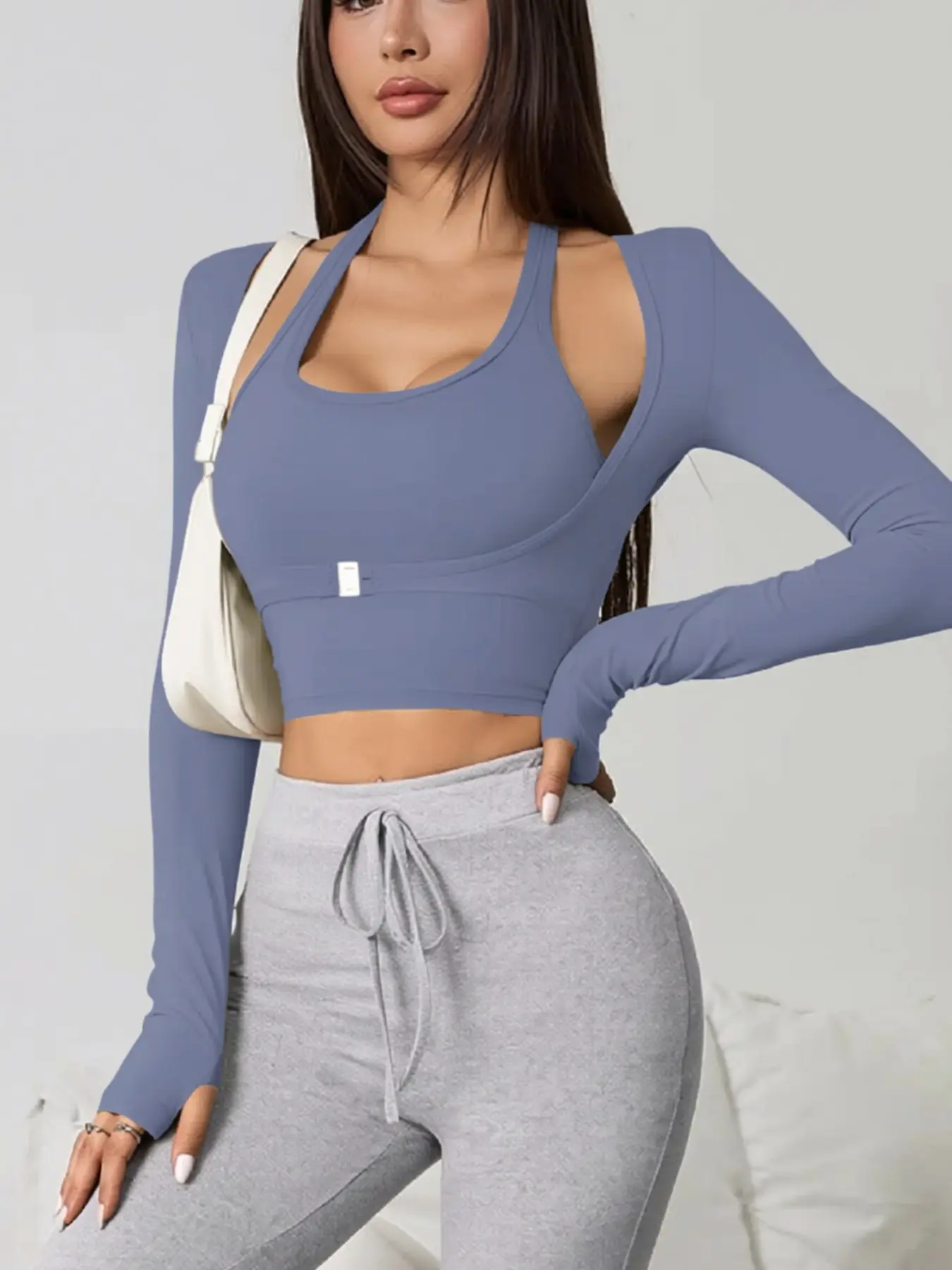 Women's Padded Fake Two-Piece Workout Top - Image 3