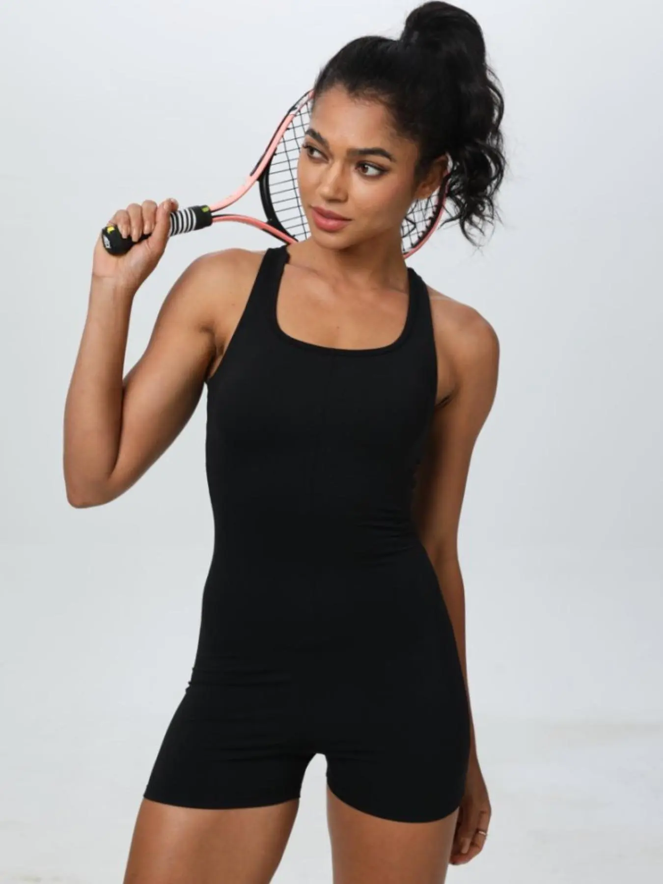 Women's Solid Cross Back Activewear Sports Romper - Image 3