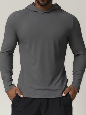 2026 Casual Athletic Clothes Quick Dry Workout Running Tshirt Long Sleeve Gym Fitness Shirt Hooded Pullover Sports Tops For Men