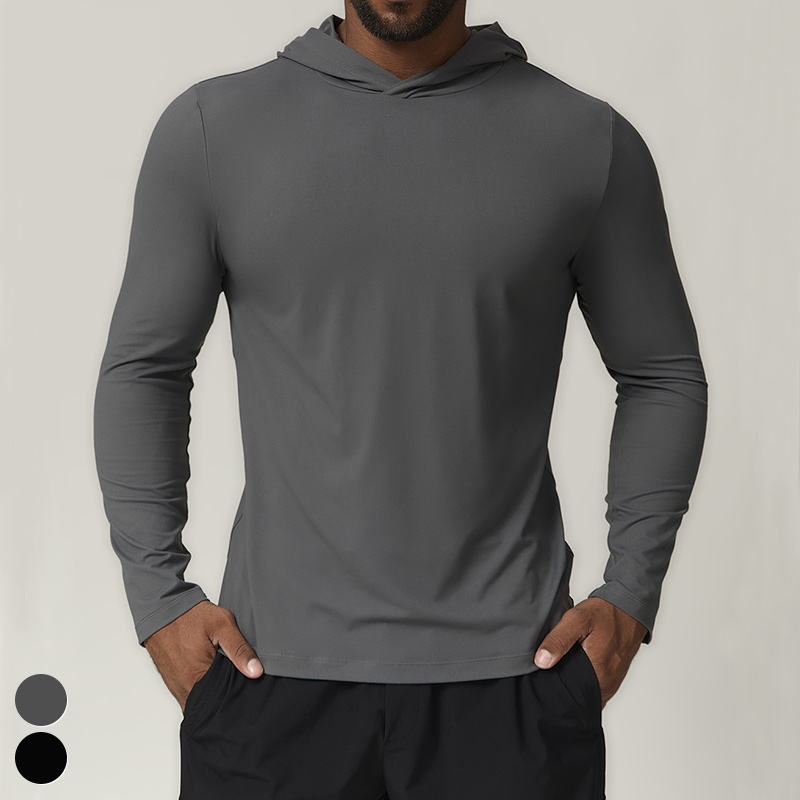 2026 Casual Athletic Clothes Quick Dry Workout Running Tshirt Long Sleeve Gym Fitness Shirt Hooded Pullover Sports Tops For Men