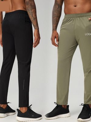 Quick Dry Stretch Breathable Lightweight Sports Pants With Drawstring Reflective Stripes And Zippered Side Pockets For Men