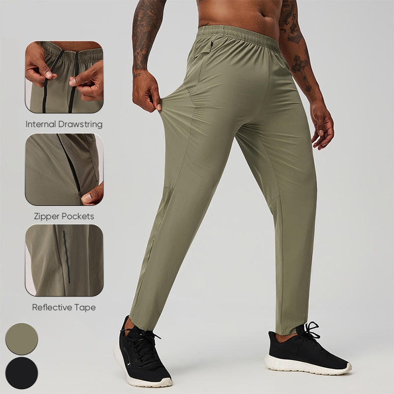 Quick Dry Stretch Breathable Lightweight Sports Pants With Drawstring Reflective Stripes And Zippered Side Pockets For Men - Image 3