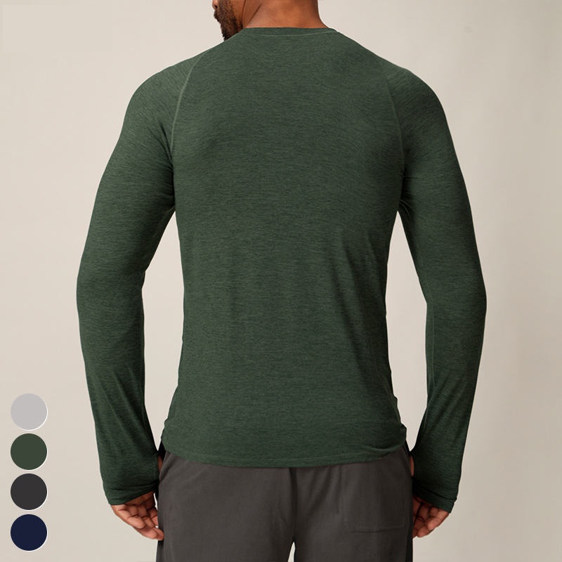 Slim Long Sleeve Sports Shirt For Men Thumb Holes Training Tennis T-shirt Crew Neck Gym Fitness Tops Solid Woven Outdoor - Image 5