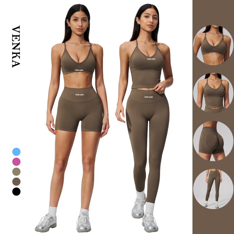 Oem New Activewear Women Gym Suit Detachable Chest Pads Bra Short Sleeve Shirts High Waist Leggings Fitness Sets For Ladies - Image 57