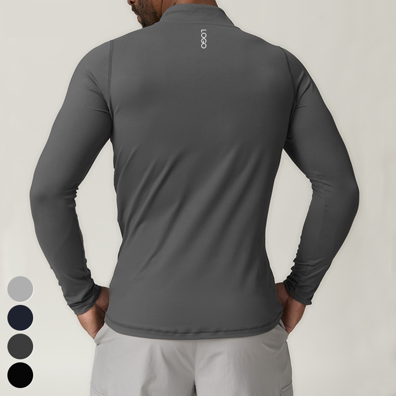 Men's Activewear Stand up Collar Running Top Half Zip Long Sleeve Workout T Shirts Gym Fitness Sports Shirt - Image 2