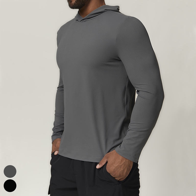2026 Casual Athletic Clothes Quick Dry Workout Running Tshirt Long Sleeve Gym Fitness Shirt Hooded Pullover Sports Tops For Men - Image 2