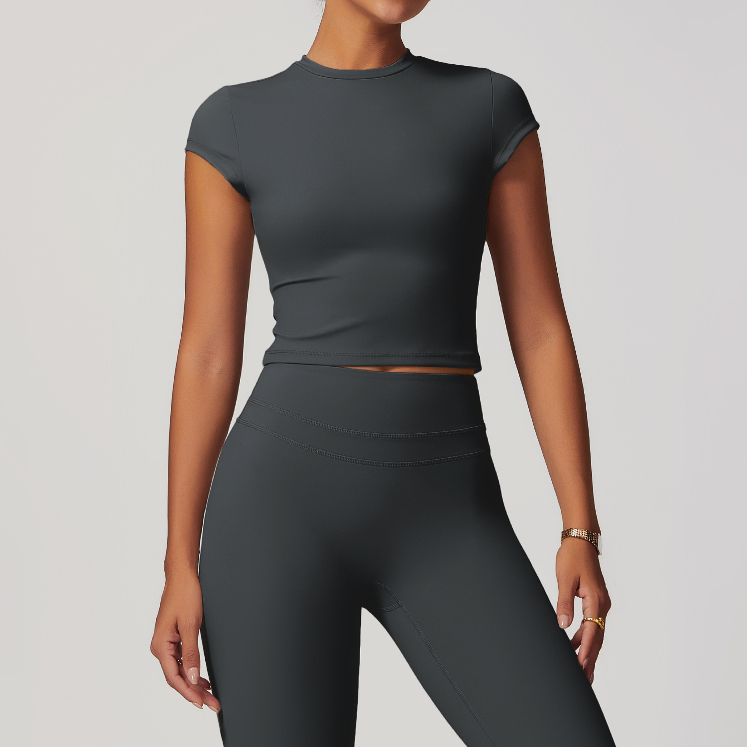 Oem New Activewear Women Gym Suit Detachable Chest Pads Bra Short Sleeve Shirts High Waist Leggings Fitness Sets For Ladies - Image 16