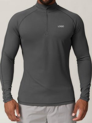 Men's Activewear Stand up Collar Running Top Half Zip Long Sleeve Workout T Shirts Gym Fitness Sports Shirt
