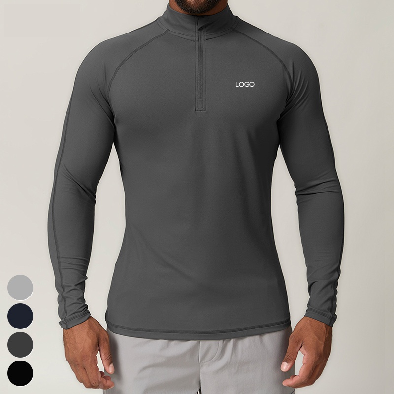 Men's Activewear Stand up Collar Running Top Half Zip Long Sleeve Workout T Shirts Gym Fitness Sports Shirt