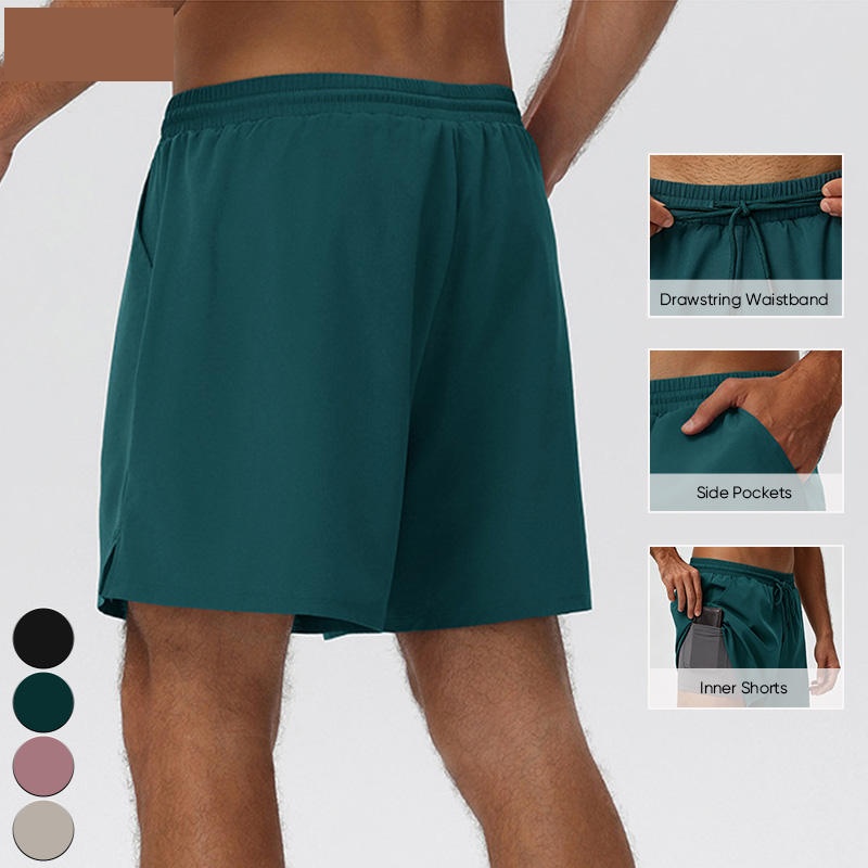 Comfort Quick Dry Breathable Lightweight Stretch Drawstring Loose Fit 2-in-1 Shorts With Built-in Liner Side Slits For Men - Image 2