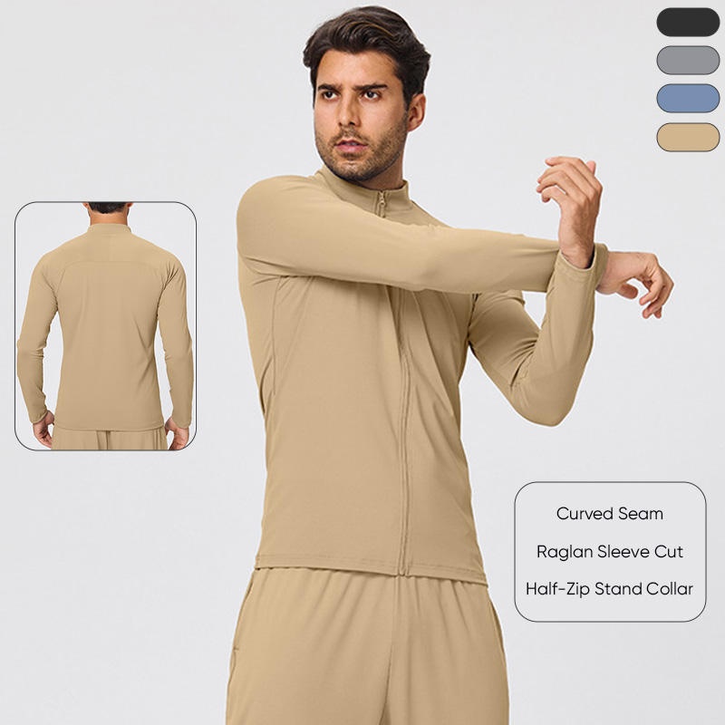Men's High Stretch Moisture Wicking Running Half-Zip Mock Neck Long Sleeve Solid Breathable Quick-Dry Soft Comfort Jacket - Image 4